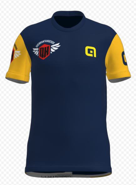 Camiseta Técnica niño azul manga amarilla 2025